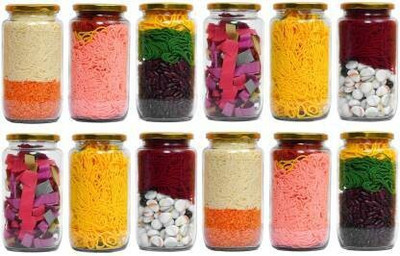RUTVIHK Glass Grocery Container  - 1000 ml(Pack of 12, Clear)