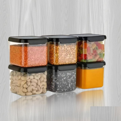 Charmpeak Plastic Grocery Container  - 500 ml(Pack of 6, Black)