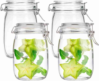 Sueriv Glass Utility Container  - 1200 ml(Pack of 4, Clear)