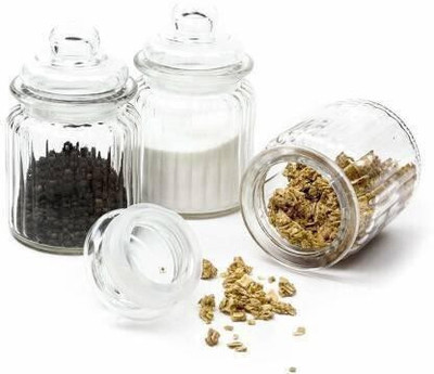 Sueriv Glass Grocery Container  - 350 ml(Pack of 6, Clear)