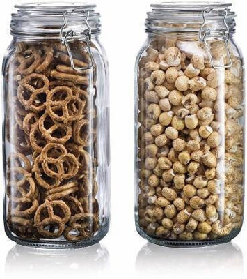 Sueriv Glass Grocery Container  - 1800 ml(Pack of 2, Clear)