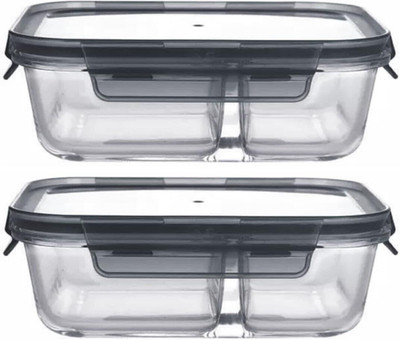 DHARMBHAKTI Glass Utility Container  - 1000 ml(Pack of 2, Clear)