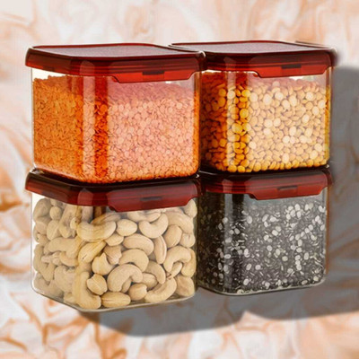 Sentricus Plastic Grocery Container  - 500 ml(Pack of 4, Maroon)