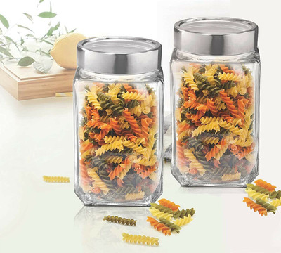 MOOZICO Glass Grocery Container  - 1000 ml(Pack of 2, Clear)