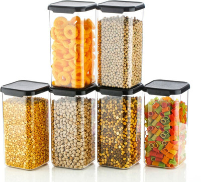 MHY Plastic Grocery Container - 1500 ml(Pack of 6, Black)