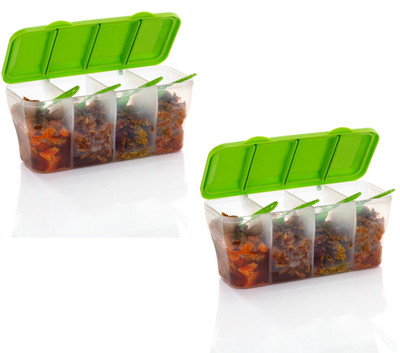 COMPLEX 7 Plastic Grocery Container  - 1800 ml(Pack of 2, Green, Clear)