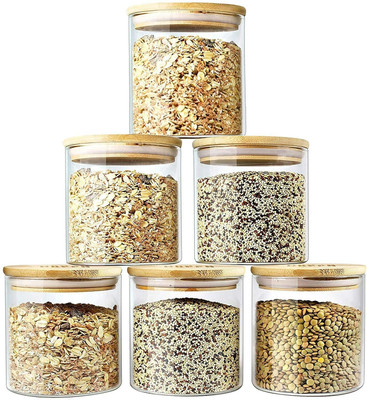 Sueriv Glass Grocery Container  - 700 ml(Pack of 6, Clear)