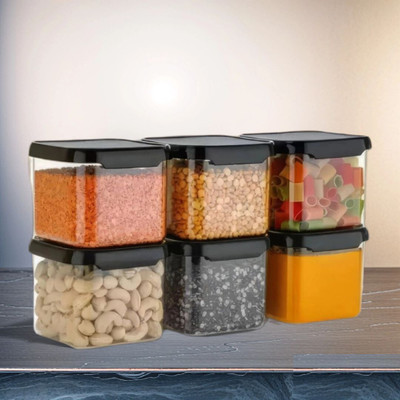 Charmpeak Plastic Grocery Container  - 500 ml(Pack of 6, Black)