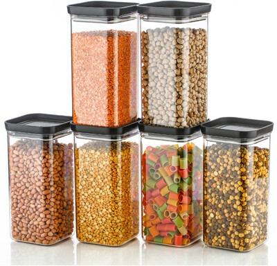 Sentricus Plastic Grocery Container  - 1500 ml(Pack of 6, Black)
