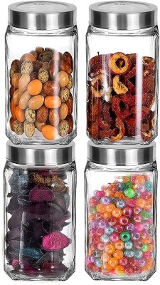 TINSUHG Glass Grocery Container  - 1000 ml(Pack of 4, Clear)