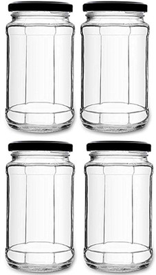 Tap2kaart Glass Pickle Jar  - 450 ml(Pack of 4, Clear)
