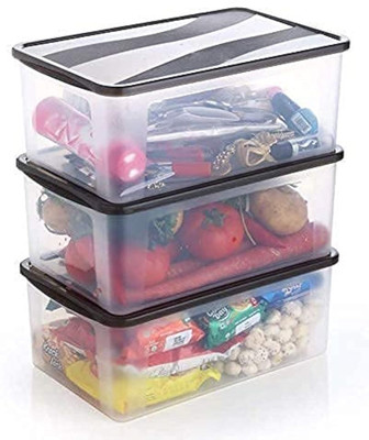 Jahap Creation Plastic Bread Container  - 2000 ml(Pack of 3, Black, Clear)