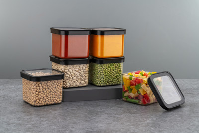 SKYHEART Plastic Grocery Container  - 500 ml(Pack of 6, Clear)