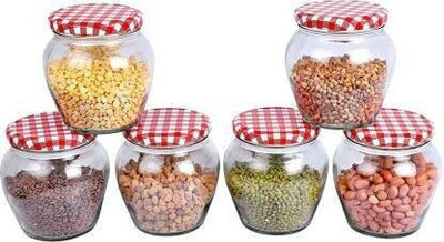 Sueriv Glass Grocery Container  - 400 ml(Pack of 6, Red)