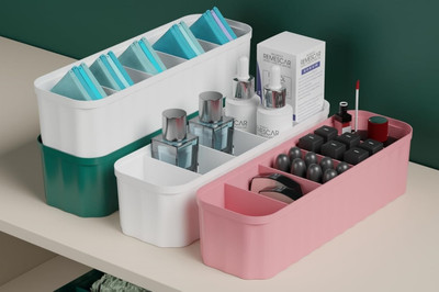 MAGICSPOON Multipurpose Plastic 5 Grid Socks Rack Storage Organizer Holder (Pack Of 4) Drawer Divider(Plastic)
