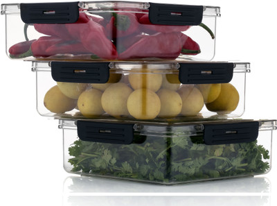 Ecodex Plastic Fridge Container  - 2000 ml(Pack of 3, Black)