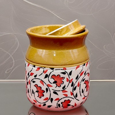 Kraftlik Handicrafts Ceramic Pickle Jar  - 1200 ml(Multicolor)