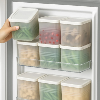 Comfort corner Plastic Fridge Container  - 1200 ml(Pack of 6, Transparent, White)