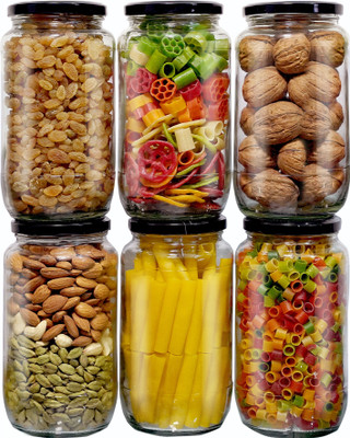 Skyper Glass Grocery Container  - 1100 ml(Pack of 6, Black)