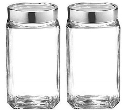 JIGSHTIAL Glass Grocery Container  - 1000 ml(Pack of 2, Clear)