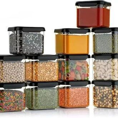 koktailkitchan Pack of 12 Plastic Grocery Container - 500 ml Black