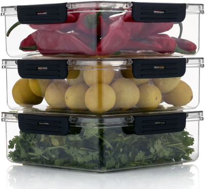 Ecodex Plastic Fridge Container  - 2000 ml(Pack of 3, Black)