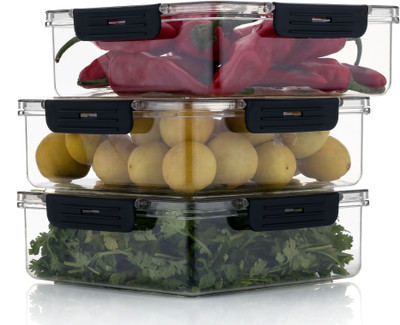 Ecodex Plastic Fridge Container  - 2000 ml(Pack of 3, Black)