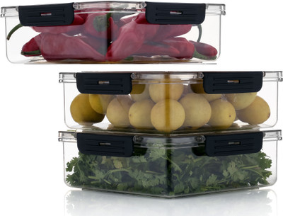 Zubix Plastic Fridge Container  - 2000 ml(Pack of 3, Black)