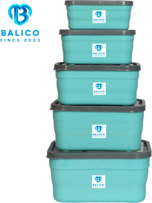 balico Pack of 5 Plastic Fridge Container - 1850 ml, 1250 ml, 850 ml, 550 ml Blue