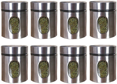 Sueriv Glass Grocery Container  - 350 ml(Pack of 8, Silver)