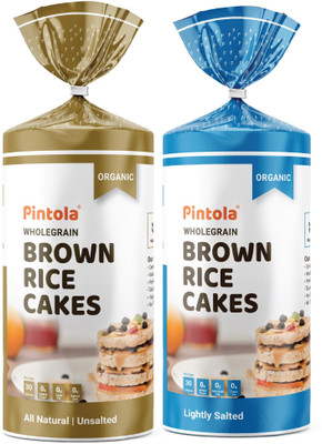 Pintola Organic Wholegrain Brown Rice Cakes Combo Pack (Unsalted & Lightly Salted) High Fiber Biscuit(2 x 130 g)