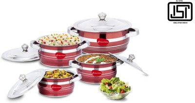 Klassi Kichen by Mahavir Handi with lid Glossy Finish Induction Bottom Cookware Set(Stainless Steel, 4 - Piece)