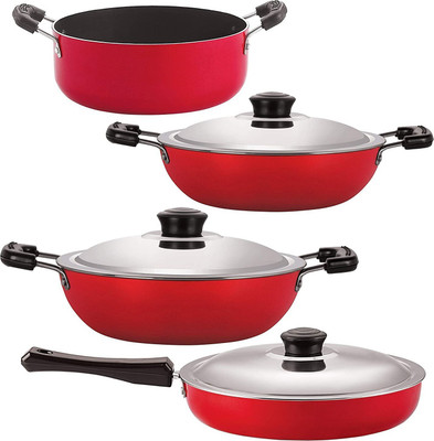 NIRLON FP12_DKD(M)_DKD(B)_CS22 Non-Stick Coated Cookware Set(PTFE (Non-stick), Aluminium, 4 - Piece)