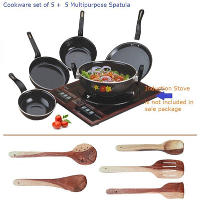 cookpro 10PCS_COOKWARE_SPATUALA_WITHOUT LID Induction Bottom Non-Stick Coated Cookware Set(Cast Iron, 10 - Piece)