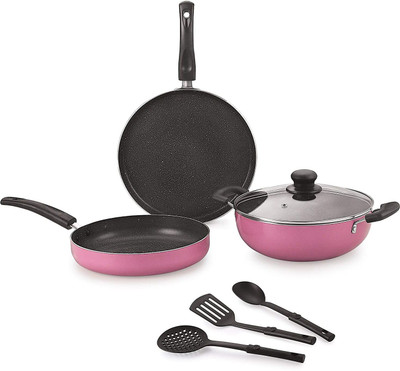 NIRLON Non Induction Base-New_Orchid_Granite_Gift_Set Non-Stick Coated Cookware Set(PTFE (Non-stick), Aluminium, 5 - Piece)