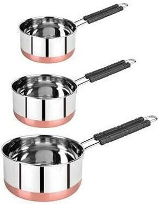 Masox Store Steel Copper Bottom Saucepan / Milk Pan / Tea Pan / Tapeli / Patila /Chai Pan K6 Pack of 3 Cook and Serve Casserole Set(1000 ml, 1500 ml, 2000 ml)