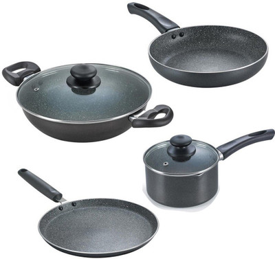 Prestige Omega Deluxe Granite 4 pc Cookware set Induction Bottom Non-Stick Coated Cookware Set(Aluminium, 4 - Piece)