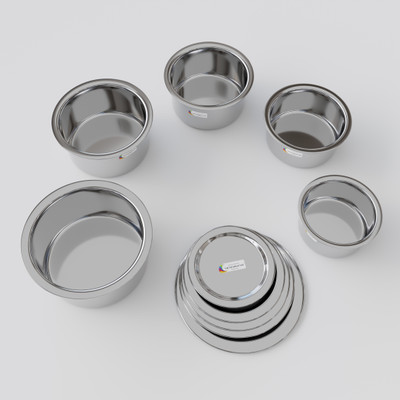 MKIU Pack of 5 Stainless Steel Stainless Steel Multi-Purpose Kitchen Tope / Patila Set of 5 Dinner Set(Silver, Microwave Safe)