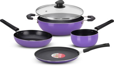 NAVRANG NONSTICK TAWA 260+KADAI 220+FRYPAN 220+SAUCE PAN +GLASS LID,NON-INDUCTION,PURPLE Non-Stick Coated Cookware Set(Aluminium, 8 - Piece)