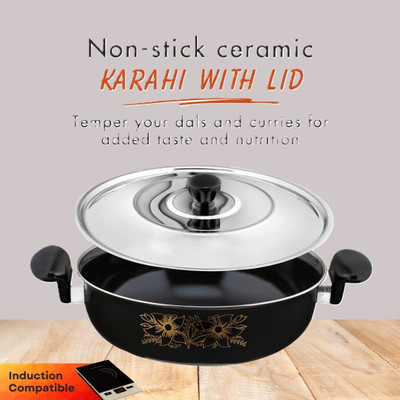 cookpro Karahi+LID...26Guage.,: Induction Bottom Non-Stick Coated Cookware Set(Cast Iron, 1 - Piece)