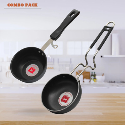 LAZYwindow Nonstick & Iron Cookware Combo - 1 Tadka Pan + 1 Tadka Pan Tadka Pan 12 cm diameter 0.5 L capacity(Iron, Hard Anodised, Non-stick, Induction Bottom)