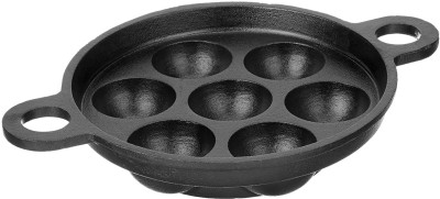 EUGOR Cast Iron 7 Cavity Paniyaram/Ponganalu Pan (Pre-seasoned Easy Release Surface) Pancake Pan 19 cm diameter 1 L capacity(Cast Iron, Induction Bottom)