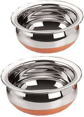 Padchaaya 2 pcs Stainless Steel Copper Bottom Prabhu Chetty Serving Pot Biryani Handi Induction Bottom Cookware Set(Stainless Steel, 1 - Piece)