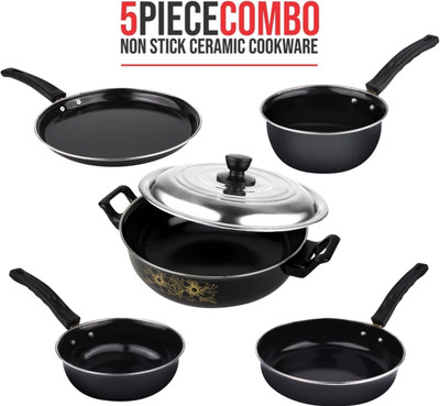 SILVOSWAN 1KadhaiwithLid,1FryPan,1Tawa,1SaucePan,1TadkaPan -Combo Set Induction Bottom Cookware Set(Iron, 6 - Piece)