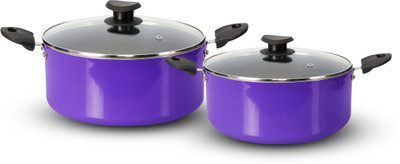 NAVRANG NAVRANG NONSTICK 4PCS BIRYANI POT COMBO 200MM,220MM WITH GLASS LID Induction Bottom Non-Stick Coated Cookware Set(Aluminium, 4 - Piece)