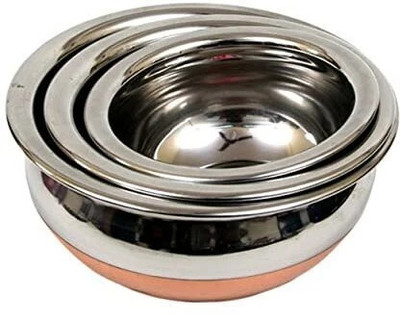 Padchaaya 3 pcs Stainless Steel Copper Bottom Prabhu Chetty Serving Pot Biryani Handi Induction Bottom Cookware Set(Stainless Steel, 3 - Piece)