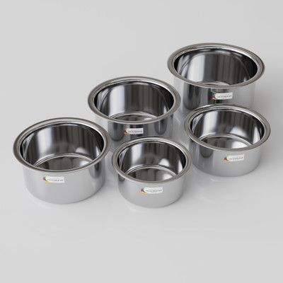 Vigneshgenix VIGNESHGENIX Steel Plain Top (5-pice) Food grade plain top | Cooking vessel set Tope Set 1.5 L, 1.1 L, 0.8 L, 0.6 L, 0.4 L capacity 18 cm diameter(Stainless Steel, Induction Bottom)