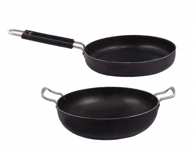 shri gaurangi iron combo set 2 pes 10 in iron deep Kadai for Cooking kadhai 8 in iron Fry Pan Induction Bottom Cookware Set(Iron, 2 - Piece)