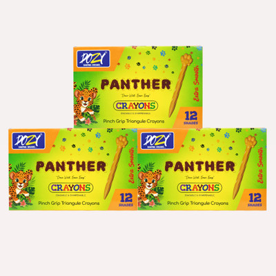 Dozy Kids Panther Crayons | 12 Color Shades, Easy Grip, Erasable & Sharpenable (3)(Set of 3, multi colors)