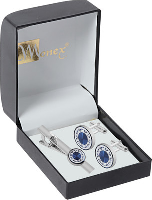 house of common Brass Cufflink & Tie Pin Set(Silver, Blue)